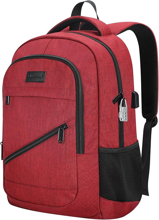 Laptop Backpack for Women, Anti Theft Backpack with USB Charging Port, 15.6 Inch Backpack for School Travel Work, Business (Red)