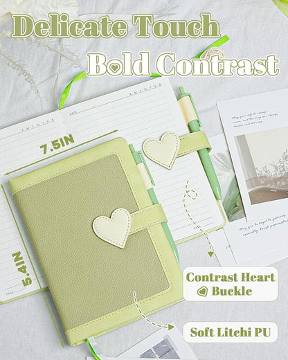 Journal for Women and Girls with Heart Buckle, 240 Pages Girls Diary Journal with Pen for Writing, Cute Daily Writing Journals for Women, B6 Pretty Journaling Hardcover Notebooks(Sage Green)
