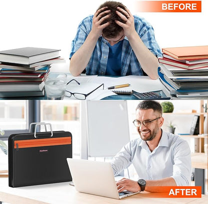 Fireproof Accordion File Organizer with 13 Pocket, Document Organizer with Handle & Labels, Expanding File Folder Multi-Layer Portable Home Travel Storage for Letter A4 Files and More