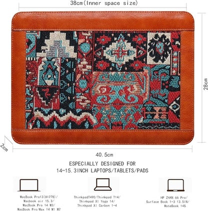 15 Inch Laptop Sleeve for MacBook Air 15 M3 Laptop Case,Genuine LeatherLaptop Cover for MacBook Air 15 M2 (2023),Laptop Protective Pouch Compatible All 14 Inch Laptop,Brown