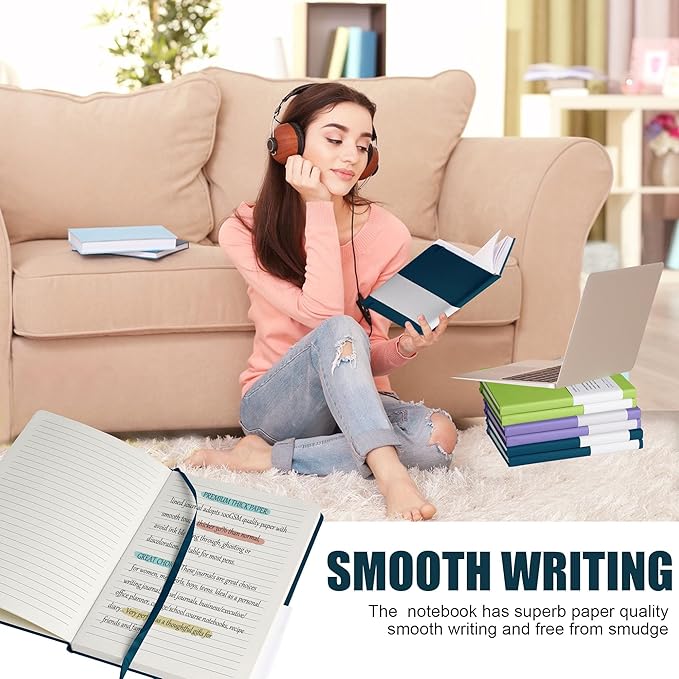 Lined Journal Notebook, 10Pack(Turquoise), 160 Pages, Medium 5.7 inches x 8 inches - 100 gsm Thick Paper, Hardcover