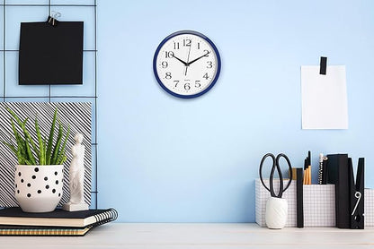 Bernhard Products Navy Wall Clock Silent Non Ticking - 10 Inch Quality Quartz Battery Operated Round Easy to Read Home/Kitchen/Office/Classroom/School Clock