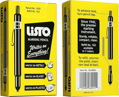Listo 1620 - Box of 12 - BLACK COLOR - China Markers/Grease Pencils/China Marking/Pencils/Wax Pencils - Made in USA