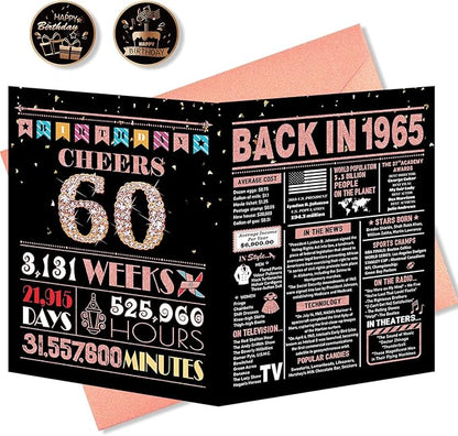 60th Birthday Card, 60th Birthday Gifts for Women, 60th Birthday Decorations for Her, Back in 1965 Birthday Card, Rose Gold