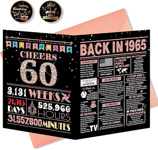 60th Birthday Card, 60th Birthday Gifts for Women, 60th Birthday Decorations for Her, Back in 1965 Birthday Card, Rose Gold