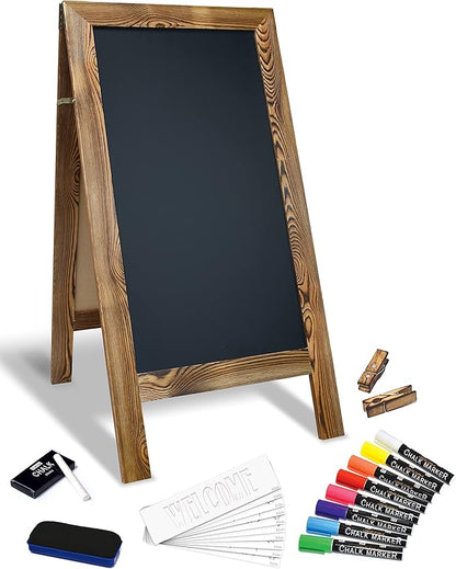 Better Office Products Magnetic A-Frame Chalkboard Sign, Extra Large 20" x 40", Standing Chalkboard Easel, Deluxe Set with Multiple Accessories, Outdoor Sidewalk Sandwich Board Sign,(Rustic Brown)