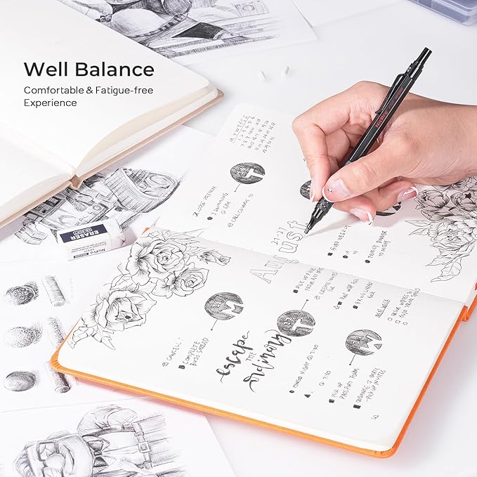 Nicpro 2 PCS Mechanical Pencil 0.5mm & 0.7 mm with Case, MP1000 Metal Artist Pencil Set with 4 Tubes HB Lead Refills, 2 Erasers, 9 Eraser Refills For Art Writing Drafting, Drawing, Sketch, Black