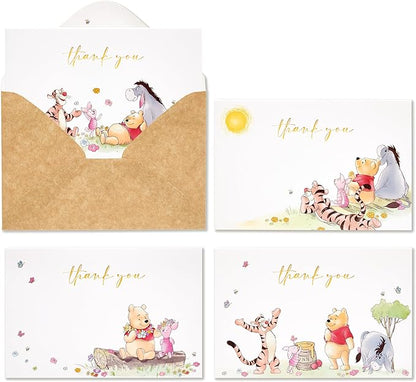 Crisky Gold Foil Winnie the Pooh Thank You Cards with Envelopes and Stickers, 50 Pack Animal Thank You Cards for Baby Showers, Birthdays, Friendsgiving