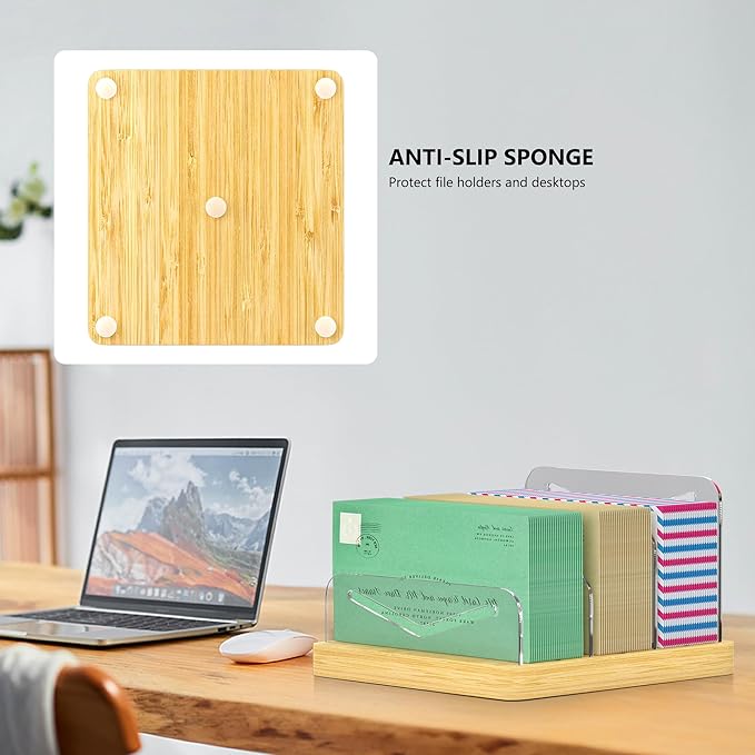 MinBoo Mail Organizer File Holders Letter Organizer Bamboo Desk Document Sorter Envelope Folder Racks Holders for Office Home School
