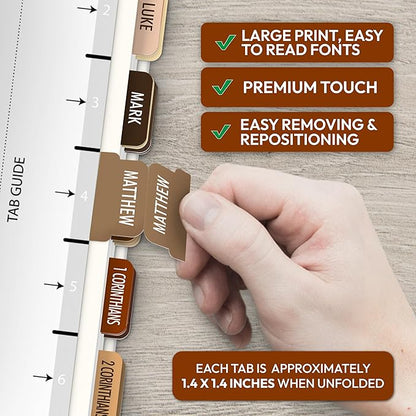 Brown Bible Tabs, 90 Large Print Bible Index Tabs for Study Bible, Laminated Easy-to-Read Label, Christian Gift for Women, Men, Kids