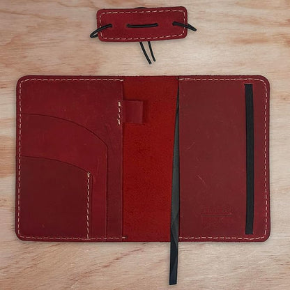 Leather Cover for Field Notes, Passport Cover, Leather Notebook Cover for 3.5" x 5.5" with Pen Holder, Only Cover (Red)