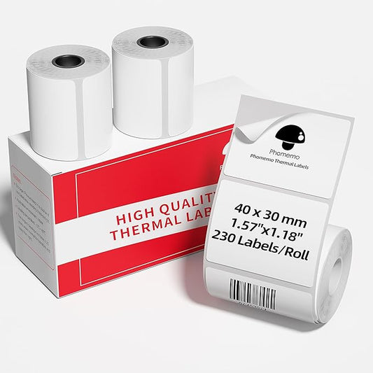 3 Roll Thermal Labels Compatible with Phomemo M110/M221/M220/M120/M200/M110S Label pirnters,1.57"x1.18"(40mm*30mm),Multi-Purpose Labels for Barcode, Logo,Bussiness,Black on White,230 Labels/Roll