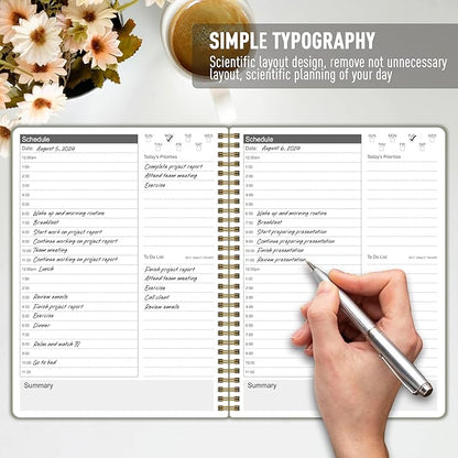Daily Planner 24 Hourly Schedule from 12am - 12pm, Undated Hourly Planner with To-Do List, Priorites, 7" x 10", Organize Your Tasks and Appointments for Office, School, and Home - Green