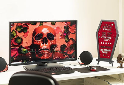 Coffin Letter Board Red With Spooky Emojis +500 Characters, and Wooden Stand - 17x10.5 Inches - Goth Valentines Gifts Horror Spooky Gothic Valentines Day Halloween Decor Decorations