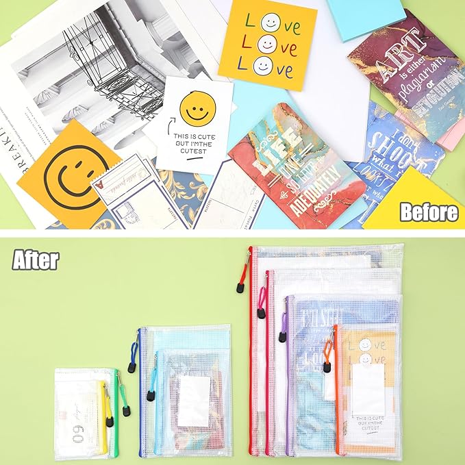 EOOUT 8pcs Mesh Zipper Pouch, Zipper Pouches for Organizing, 8 Sizes Waterproof Zipper Bags, 8 Colors Waterproof Plastic, for Travel Storage, Office Appliances