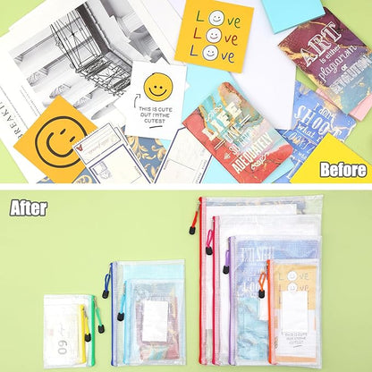 EOOUT 8pcs Mesh Zipper Pouch, Zipper Pouches for Organizing, 8 Sizes Waterproof Zipper Bags, 8 Colors Waterproof Plastic, for Travel Storage, Office Appliances