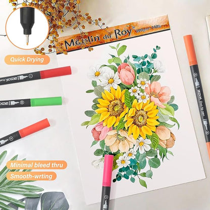 ZSCM Duo Tip Brush Coloring Pens,60 Colors Art Markers,Fine Brush Tip Pen for Adults Coloring Book Journals Planner Writing Drawing Note Taking, Include Brush Lettering Calligraphy