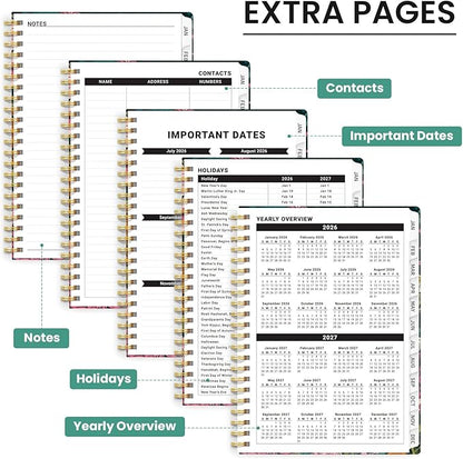 2026 Planner, Weekly and Monthly Planner for Women, January 2026 to December 2026, Pretty Hardcover 2026 Calendar Planner Book with Tabs, Inner Pocket, Spiral Bound, Perfect Office Home School Supplies - 8.5" x 11", Wildflower Reverie