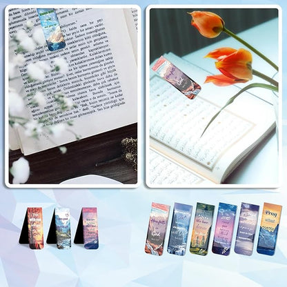 48 Piece Bible Verse Magnetic Bookmarks - Christian Scripture Inspirational Book Marks with Boxes - Religious Motivational Book Marker Prayer Page Clips for Women & Men Reading Gifts(Landscape Style)