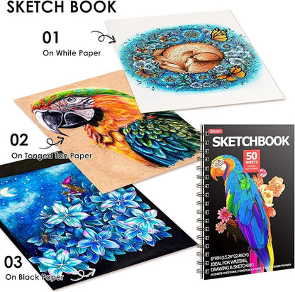 iBayam Art Supplies Sketching Kits, 123-Pack Colored Pencils Set with 3-Color Sketch Book, Coloring Book, Travel Case, Professional Artist Drawing Pencils Art Set Gift for Adults Kids Teens Girls Boys