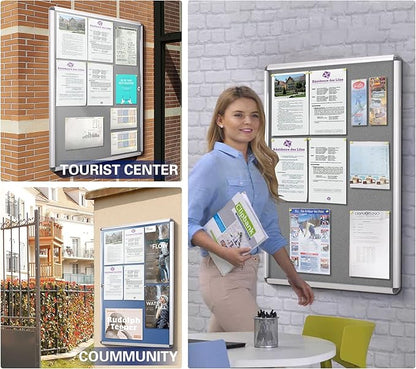 Swansea Blue Fabric Lockable Noticeboard Enclosed Pin Bulletin Board Glass Display Case for Wall Office School 6xA4