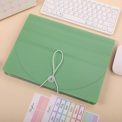 SKYDUE File Organizer, 12 Pockets Accordian File Organizer, Letter Size Expanding File Folder with Colored Tabs and Expandable Cover Portable Bill Receipt Organizer Green