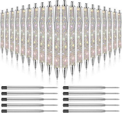 20Pcs Rhinestone Metal Ballpoint Pens Bling Pens Bulk Fancy Sparkly Crystal Diamond Pens Press Retractable Black Ink 0.7mm For Women Office Meeting Birthday Supplies Wedding Gifts(20colors)