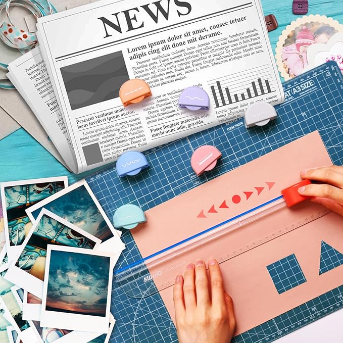 Paper Cutter, Kaluofan Paper Trimmer with 7 Type of Cutting Blade, Unrestricted and Portable Scrapbooking Tool with Side Ruler, for Largest Newspaper A4 Craft Paper PVC Photo Film and Cardstock