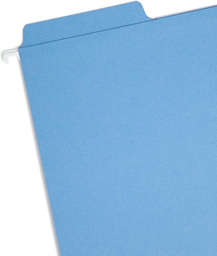 Smead FasTab Hanging File Folder, 1/3-Cut Built-in Tab, Letter Size, Blue(64099), (Pack of 10, 200 Count Total)