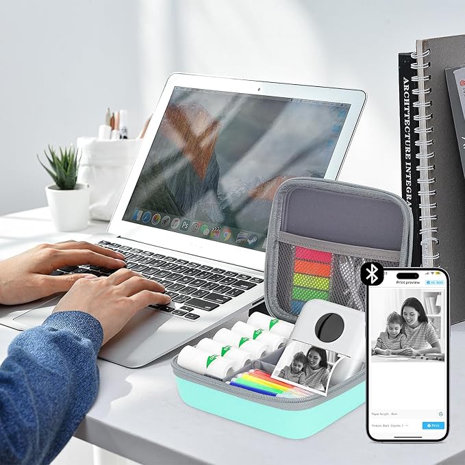 HBCX Mini Printer Case,Hard Protective Box,Portable High-capacity Travel Carrying Case,Suitable for Thermal Inkless Sticker Photo Printer,Label Marker,Instant Print Camera(Only Green Case)