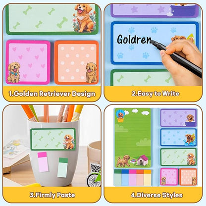 B1ykin Sticky Notes Set - Cartoon Theme Cute Self-Stick Notes Pad Teacher Appreciation Gifts， Self-Adhesive Writing Memo Pages Sticky to Do Notepad for Kids Employee School Office (Golden Retriever)
