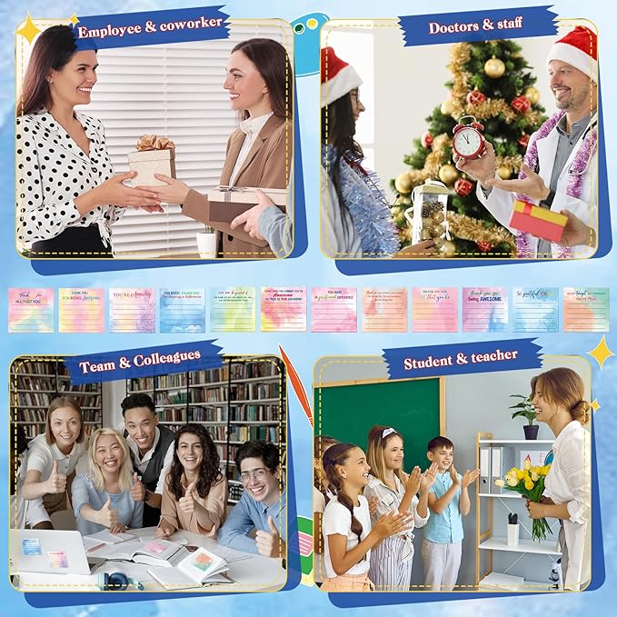 Yinder 24 Pcs Employee Appreciation Sticky Notes Thank You Gifts Bulk Note Pads with Sayings Teacher Gift Mini Pocket Inspirational Notepads for Coworker Office Supply 3 x 3''(Watercolor,Thanks)