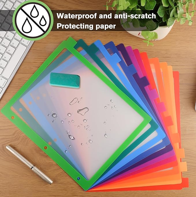 HABGP 3 Ring Binder Dividers, 12-Tab Plastic Clear Binder Dividers, Multicolor Monthly Dividers, Letter Size File Organizer 3 Hole Punch, 1 Set 12 Pcs Write On Tabs for Notebook