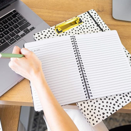 Steel Mill & Co Cute Mini Spiral Notebook, 8.25" x 6.25" Journal with Durable Hardcover and 160 Lined Pages, Black Dots