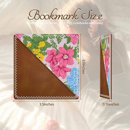 Personalized Leather Bookmarks, Fun & Cute Book Accessories for Reading Lovers, Unbreakable Page Markers for Women Men Girls Boys Student Teacher Kids Retirement Birthday Gifts (Beautiful Flowers)