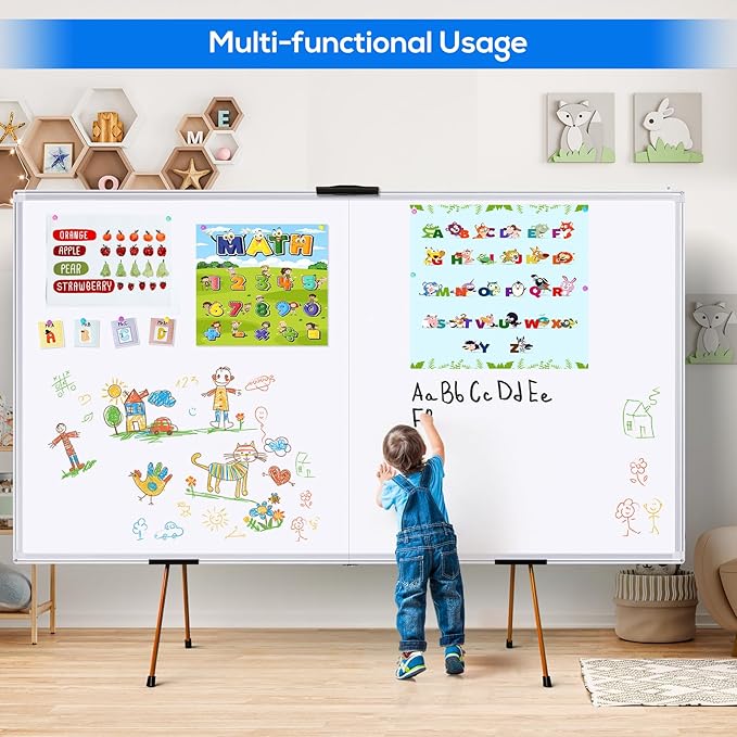 Large Whiteboard for Wall 72"X48", White Board Dry Erase 6' x 4' Magnetic Whiteboard Foldable Wall-Mounted Aluminum Frame Marker Board with a Long Pen Tray for School, Classroom, Office & Home