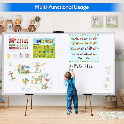 Large Whiteboard for Wall 72"X48", White Board Dry Erase 6' x 4' Magnetic Whiteboard Foldable Wall-Mounted Aluminum Frame Marker Board with a Long Pen Tray for School, Classroom, Office & Home