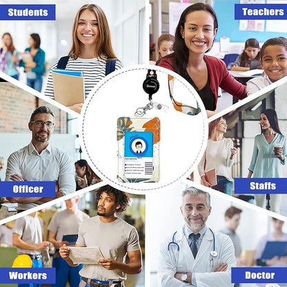 Leather ID Badge Holder with Detachable Lanyards,Adjustable Lanyard with Retractable Reel, Quick Release Buckle and Safety Breakaway Lanyards & Swivel Metal Clasp for Work Nurse Teacher (Desert Leaf)