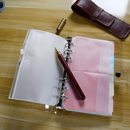 Ancicraft A6 Binder 6 Ring Cover Clean Transparent Soft PVC for Refillable Notebook Shell with Snap Closure and 1 Ruler 4.9x7.7inch