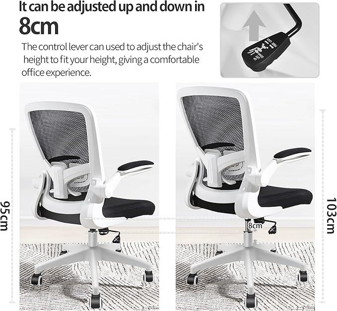 FelixKing Office Chair, Ergonomic Desk Chair with Adjustable Height and Lumbar Support Swivel Game Chair Desk Computer Chair with Flip up Armrests for Conference Room (White)
