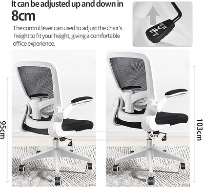 FelixKing Office Chair, Ergonomic Desk Chair with Adjustable Height and Lumbar Support Swivel Game Chair Desk Computer Chair with Flip up Armrests for Conference Room (White)