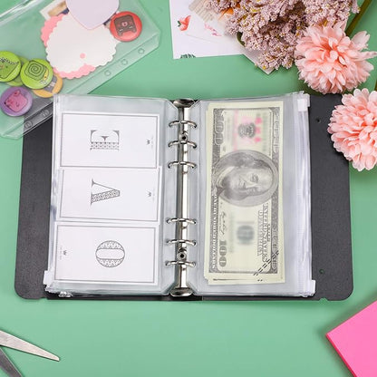 60 Packs A6 Size 6 Holes Binder Pockets Plastic Binder Zipper Folders Waterproof 6 Holes Zipper Loose Leaf Bags for Documents Notebooks Cards