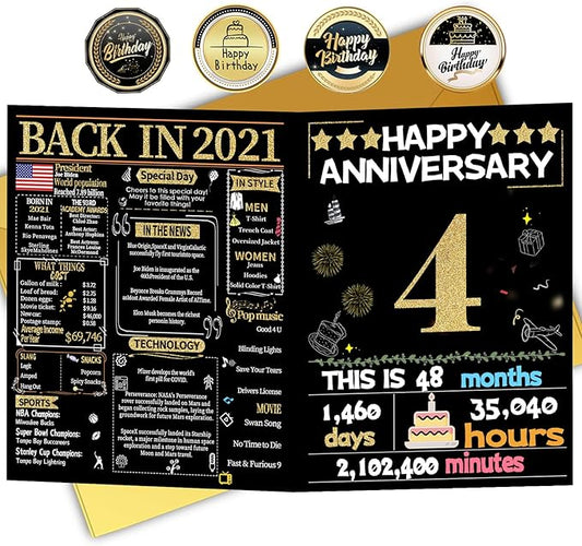 Joycard 4th Anniversary Card for Women Men, Gold Wedding Card for Wife Husband, Sweet Marriage Decorations Gifts for Couple, Perfect for Her Him on Anniversary Day, Back in 2021