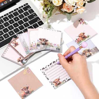 9 Pads Cute Sticky Notes Cartoon Animal Self Stick Notepads 3x3 Inches Notes Adhesive Memo Pad Office Decor Gifts for Students School Office Meeting (Highland Cow)