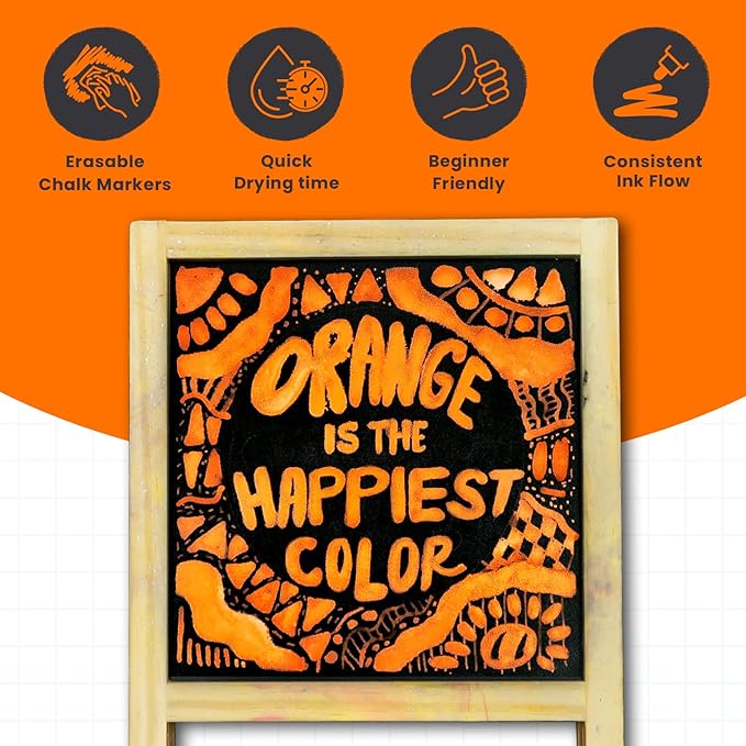 5 Orange Chalkboard Chalk Markers - Orange Dry Erase Markers for Blackboard, Chalkboard Signs, Windows, Glass | Variety Pack - Fine & Jumbo Size Ink Pen (1mm, 3mm, 6mm, 10mm, 15mm)