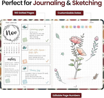 Bullet Dotted Journal Notebook for Women & Men, Hardcover Leather Journal for Writing, A5 Bullet Journaling Notebook for Work & Sketching, Perfect for Office School Home Supplies, 160 Pages, Retro Argyle