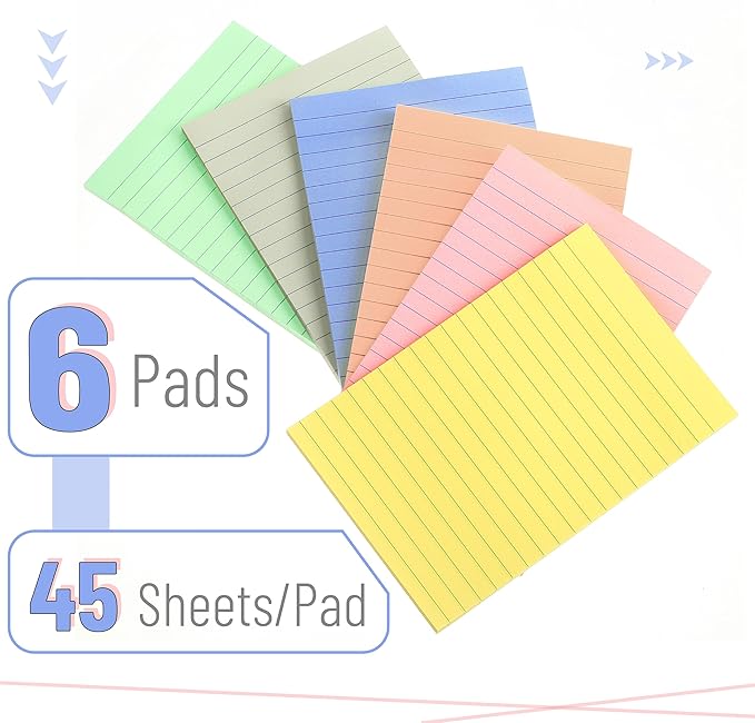 Mr. Pen Lined Sticky Notes - 4x6, 6 Pads, 45 Sheets, Morandi Colors