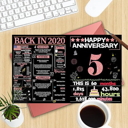 Joycard 5th Anniversary Card for Women, Wood Wedding Card for Wife, Sweet Marriage Decorations Gifts for Couple, Perfect for Her on Anniversary Day, Back in 2020