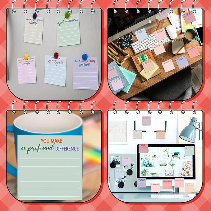 Yinder 24 Pcs Employee Appreciation Sticky Notes Thank You Gifts Bulk Note Pads with Sayings Teacher Gift Mini Pocket Inspirational Notepads for Coworker Office Supply 3 x 3'' (Pastel,Thank)