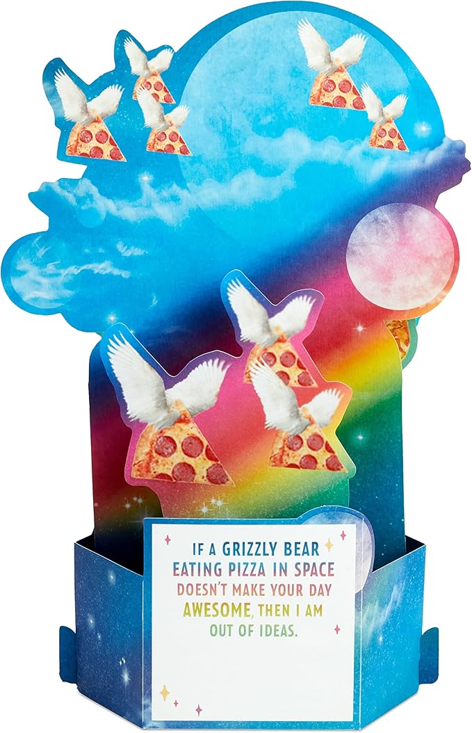 Hallmark Funny Pop Up Birthday Card for Him (Pizza Bear) Paper Wonder Shoebox 3D Card